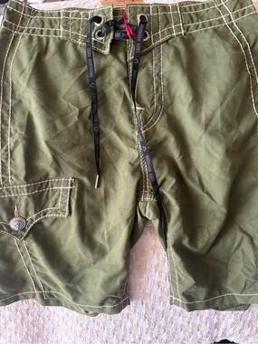 True Religion Peacefull Buddha Olive Green Cargo Shorts